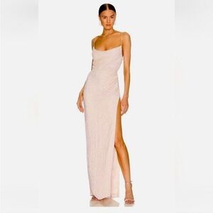 Retrofete Cream Beaded Maxi Dress with Side Slit